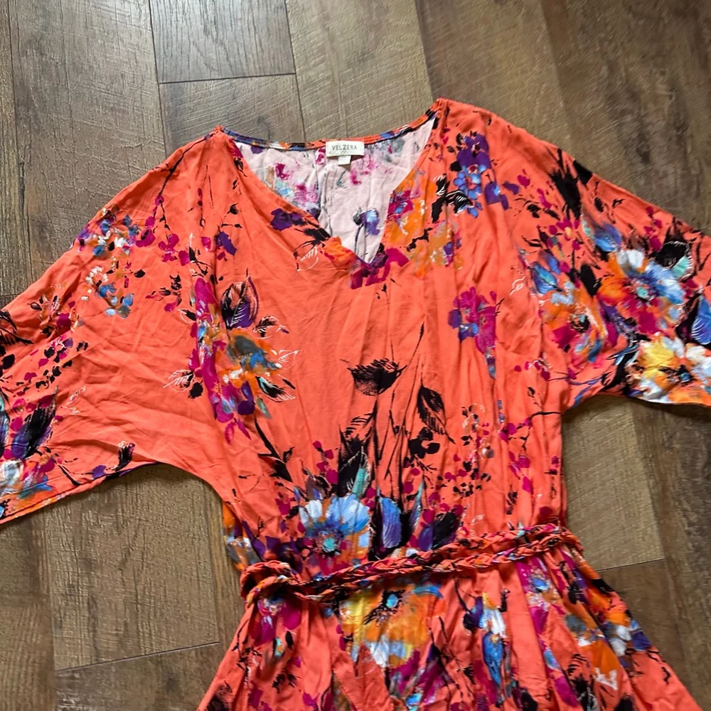 Women's VELZERA Orange Multicolor Floral Mini Dress 3X - Picture 3 of 10